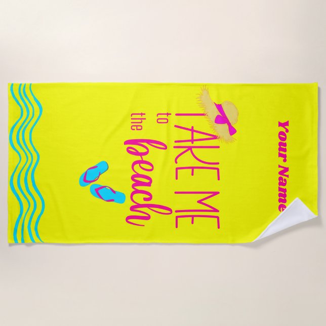 Custom Name Yellow Modern Summer Holiday Beach Towel (Front)