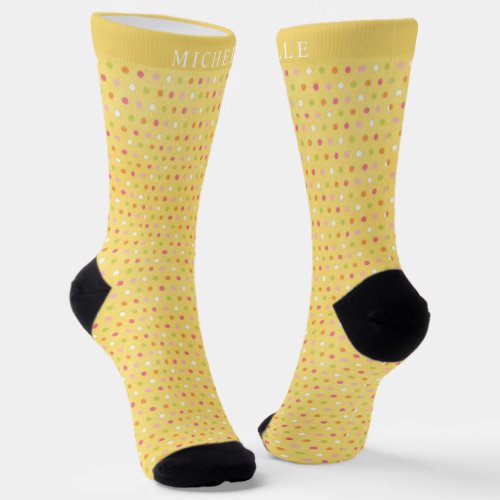 Custom Name Yellow Pink Green Multicolor Polka Dot Socks