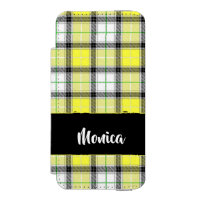 Custom name yellow plaid pattern iPhone SE/5/5s wallet case