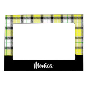 Custom name yellow plaid pattern magnetic frame