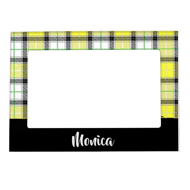 Custom name yellow plaid pattern magnetic frame (Front)