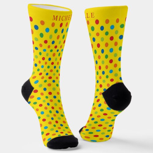 Custom Name Yellow Red Green Blue Polka Dot Socks