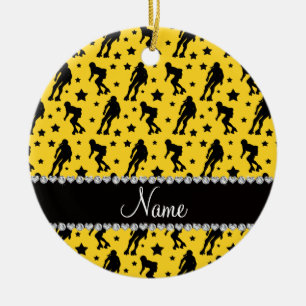 Custom name yellow roller derby stars ceramic ornament