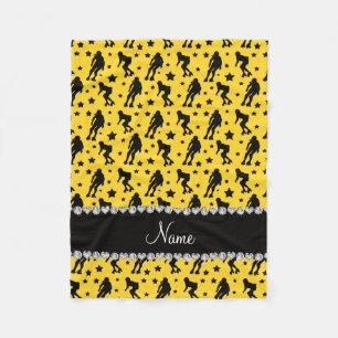 Custom name yellow roller derby stars fleece blanket