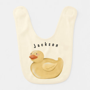 Custom Name Yellow Rubber Duck Pastel Baby Bib