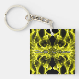 Custom Name Yellow Smoke Symmetrical Black Keychain