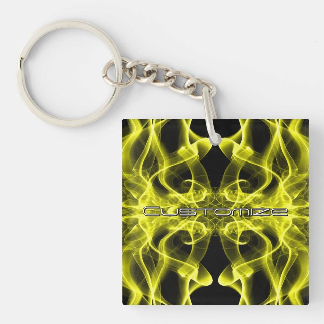 Custom Name Yellow Smoke Symmetrical Black Keychain (Front)