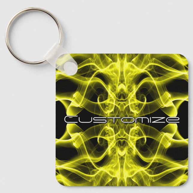 Custom Name Yellow Smoke Symmetrical Black Keychain (Front)
