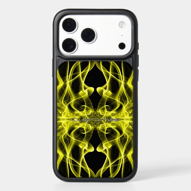 Custom Name Yellow Smoke Symmetrical Black Otterbox iPhone Case (Back)