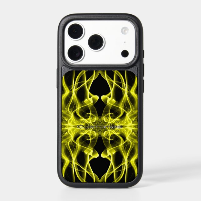 Custom Name Yellow Smoke Symmetrical Black Otterbox iPhone Case (Back)