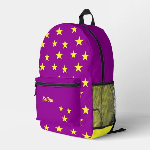 Custom name yellow stars on purple printed backpack