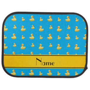 Custom name yellow stripe sky blue rubber duck car floor mat