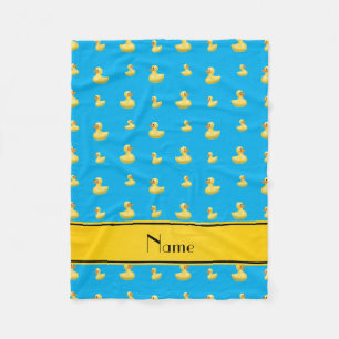 Custom name yellow stripe sky blue rubber duck fleece blanket