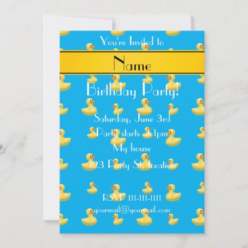 Custom name yellow stripe sky blue rubber duck invitation