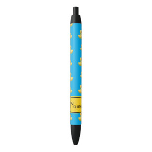 Custom name yellow stripe sky blue rubber duck pen