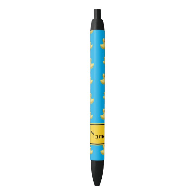 Custom name yellow stripe sky blue rubber duck pen (Front Vertical)