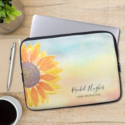 Custom Name Yellow Sunflower Life Coach Laptop Sleeve