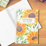 Custom Name Yellow Sunflower Planner<br><div class="desc">This floral Planner is decorated with yellow watercolor sunflowers and green leaves. 
Easily customizable with your name and year.
Because we create our artwork you won't find this exact image from other designers.
Original Watercolor © Michele Davies.</div>