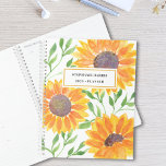 Custom Name Yellow Sunflower  Planner<br><div class="desc">This floral Planner is decorated with yellow watercolor sunflowers and green leaves on a white background. 
Easily customizable with your name and year.
Original Watercolor © Michele Davies.</div>