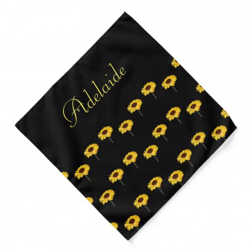 Custom name yellow sunflowers on black bandana