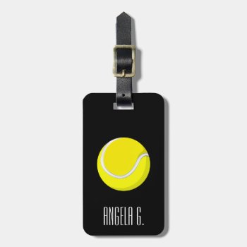 Custom Name Yellow Tennis Ball Luggage Tag by HappyPlanetShop at Zazzle