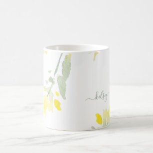 Custom Name Yellow Watercolor Wildflower Coffee Mug