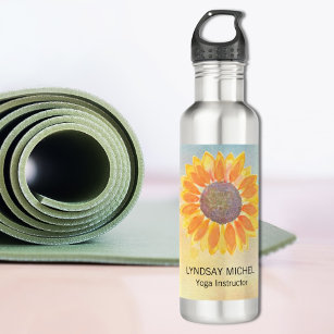 Custom Name Yoga Instructor Sunflower Stainless Steel Water Bottle