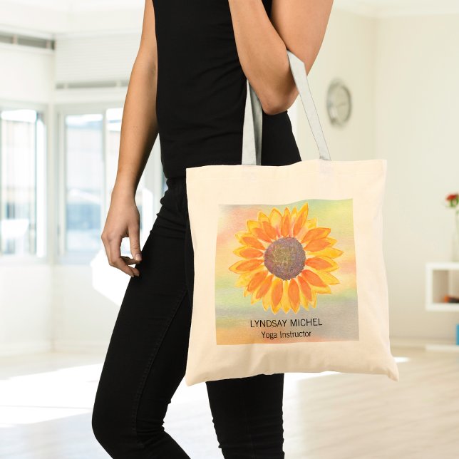 Custom Name Yoga Instructor Sunflower Tote Bag (Creator Uploaded)