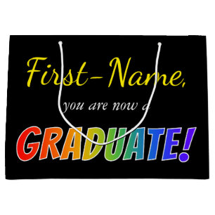 Custom Name + "you are now a GRADUATE!" (Rainbow) Large Gift Bag