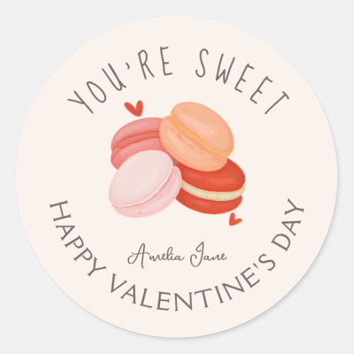 Custom Name Youre Sweet Macroons Valentines Day Classic Round Sticker