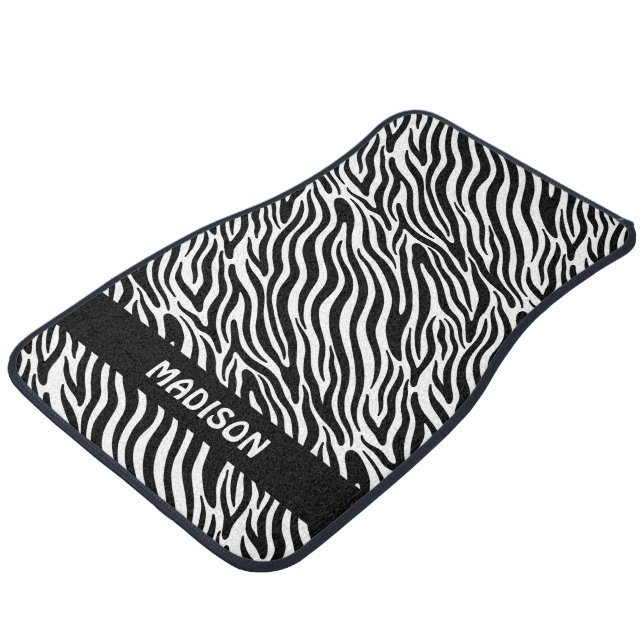 Custom Name Zebra Pattern Car Floor Mat (Angled)