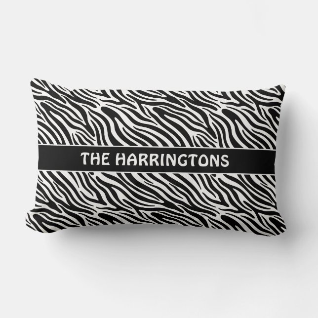 Custom Name Zebra Pattern Lumbar Pillow (Front)