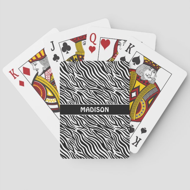 Custom Name Zebra Pattern Poker Cards (Back)