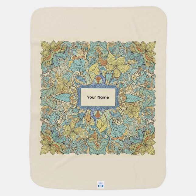 Custom Name Zen Mandala Baby Blanket (Back)