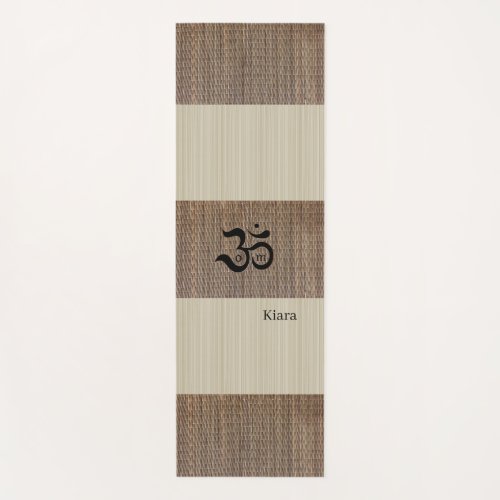 Custom Name Zen Om Beige Tatami Print Rustic Yoga Mat