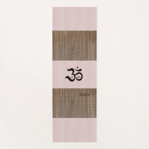 Custom Name Zen Om Blush Pink Tatami Print Rustic Yoga Mat