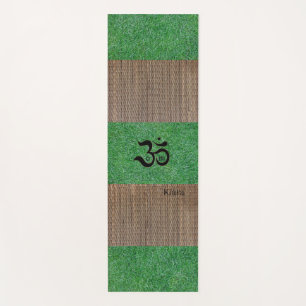 Custom Name Zen Om Green Grass Tatami Print Rustic Yoga Mat