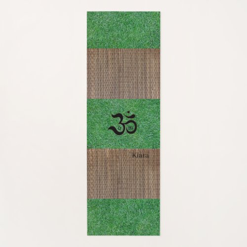 Custom Name Zen Om Green Grass Tatami Print Rustic Yoga Mat