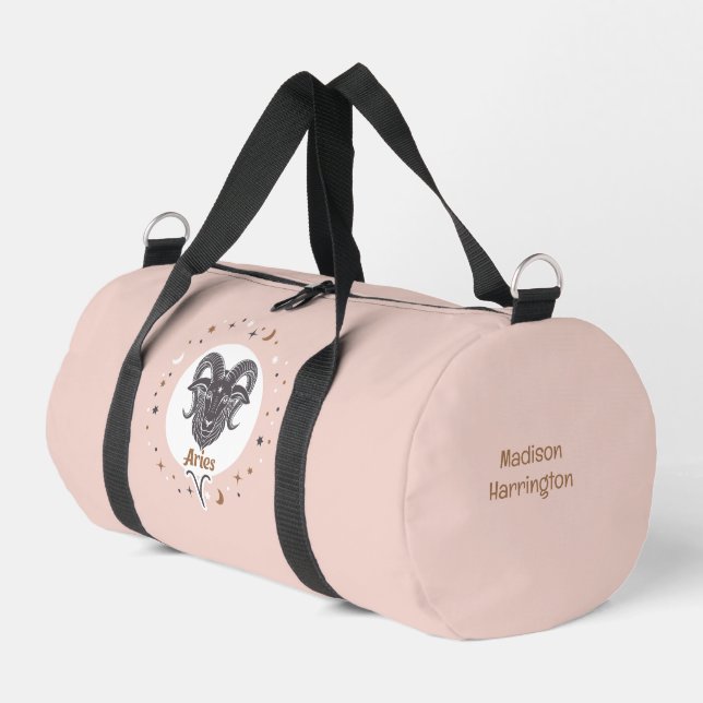 Custom Name Zodiac Sign Aries Duffle Bag (Left Corner)