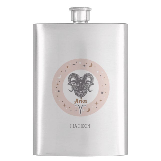 Custom Name Zodiac Sign Aries Flask (Front)