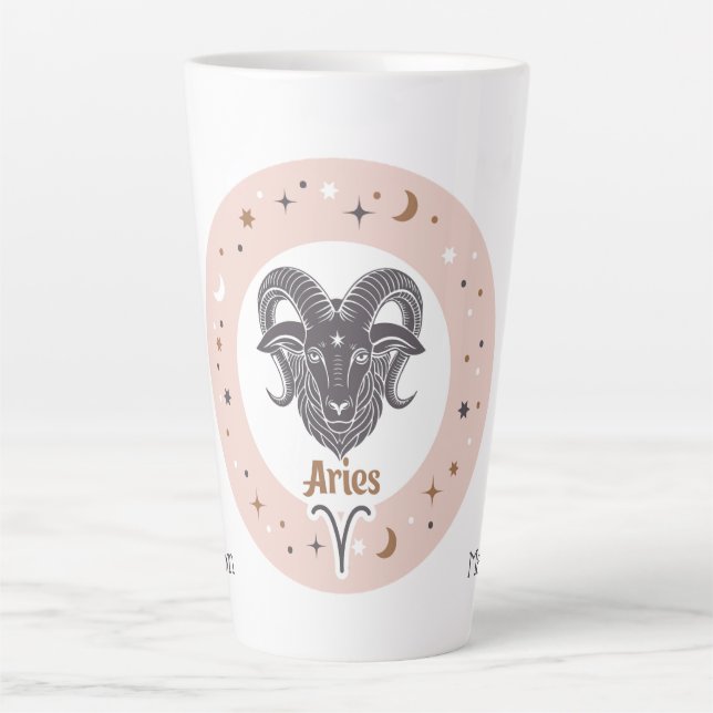 Custom Name Zodiac Sign Aries Latte Mug (Front)