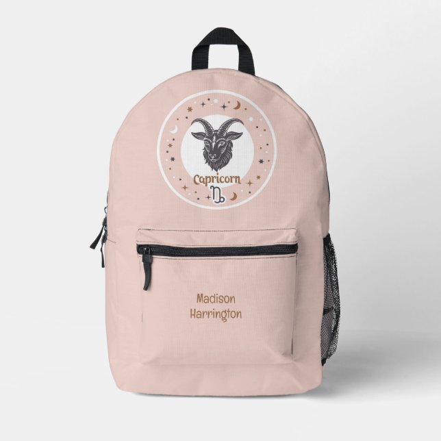 Custom Name Zodiac Sign Capricorn Printed Backpack (Front)