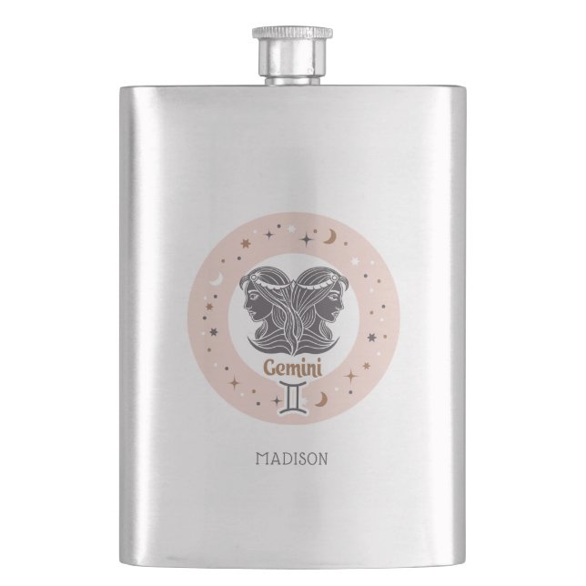 Custom Name Zodiac Sign Gemini Flask (Front)