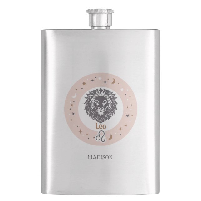 Custom Name Zodiac Sign Leo Flask (Front)