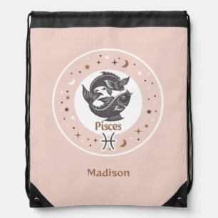 Custom Name Zodiac Sign Pisces Drawstring Bag