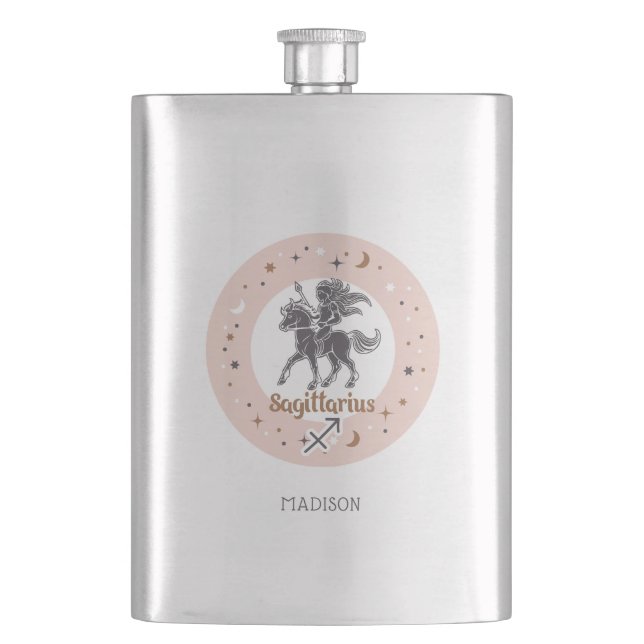 Custom Name Zodiac Sign Sagittarius Flask (Front)