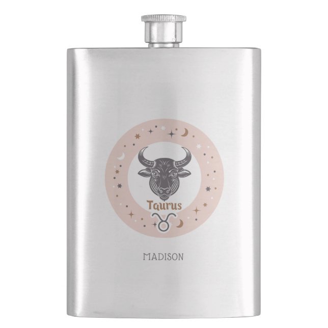 Custom Name Zodiac Sign Taurus Flask (Front)