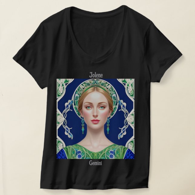 Custom Name Zodiac Sign Women's V-Neck T-Shirt (Laydown)