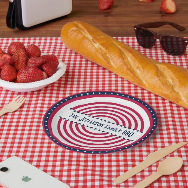 Custom Named 4th July Patriot Red White Blue Paper Plates (Picnic)