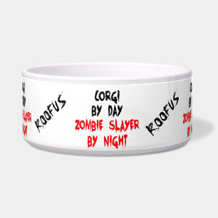 Custom Named Corgi Dog Zombie Joke Food Bowl